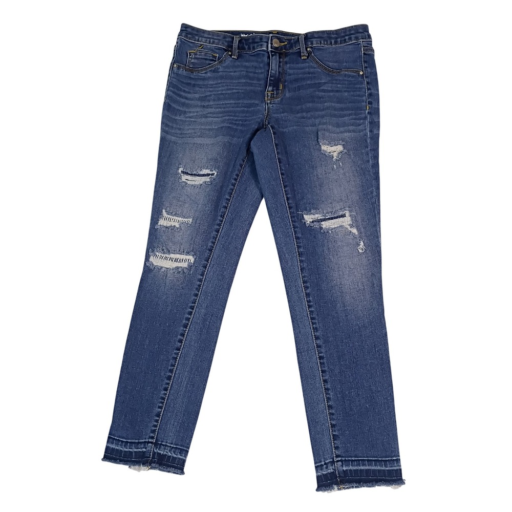 Mossimo Denim Mid-Rise Jegging Crop Distressed Blue Jeans‎ Womens 8/29 Raw Hem